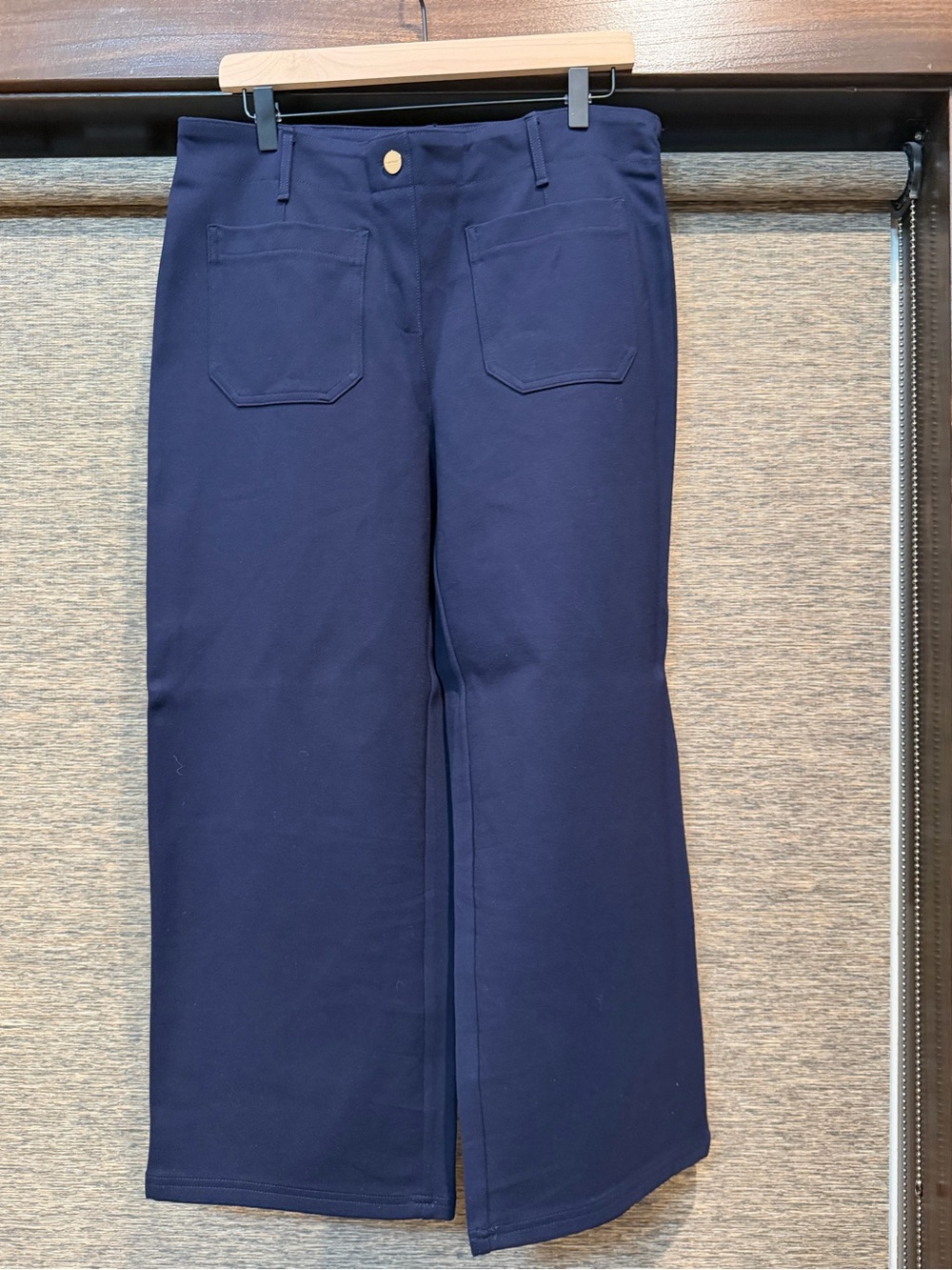 Rafaella Navy Wide-Leg Cropped Dress Pants with Front Patch Pockets